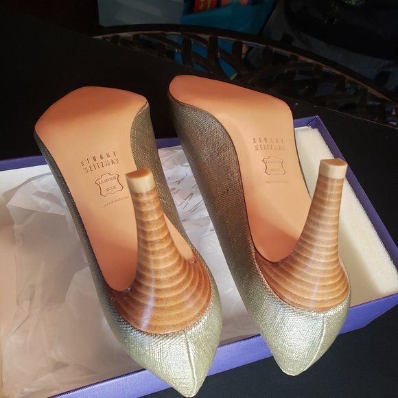 Stuart Weitzman Miami Topo Summer Linen Pump with hurrache stacked heel - Picture 6 of 8